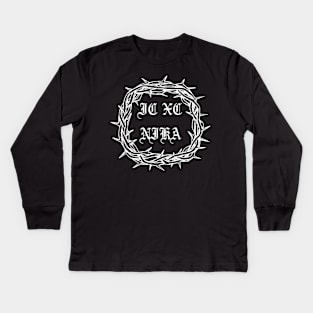 IC XC Nika Crown of Thorns Christian Metal Hardcore Punk Kids Long Sleeve T-Shirt